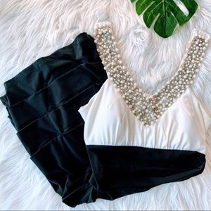 City Triangles Dress Black with White Jeweled Top size Medium